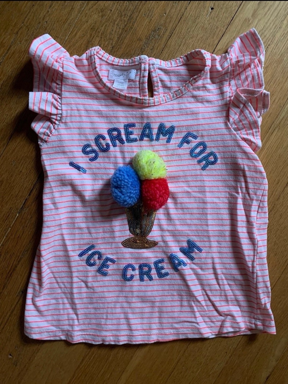 Mud Pie Pink & White Stripe 'I Scream for Ice Cream' Tee with Pom-Pom Sundae